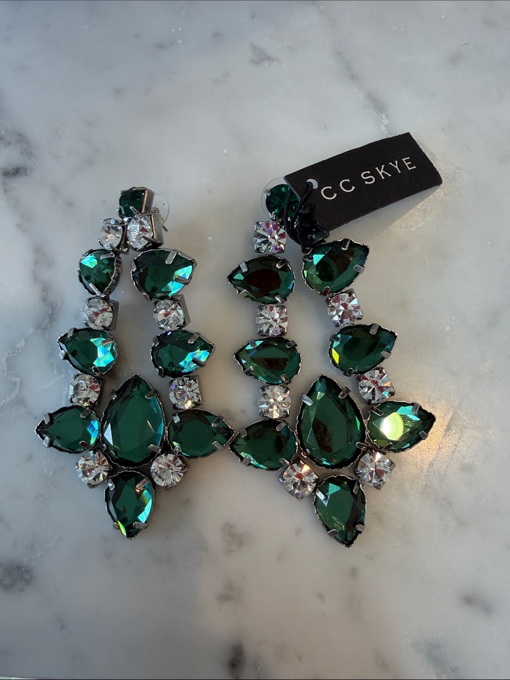 CC Skye Deep Green Crystal Chandelier Earrings
